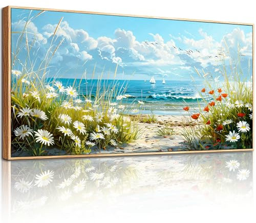 hyidecorart Tableau Decoration Murale Grand, 50x100 cm Fleurs Plage Cadre Decoration Maison, Impression sur Toile Paysage pour Salon Chambre Bureau Salle