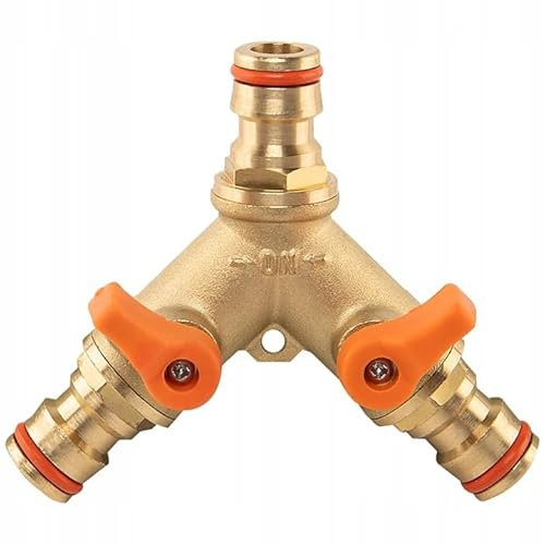 Wasserverteiler 3fach aus Messing – 3-Wege Y-Verteiler mit Absperrhähnen für 3/4 Wasserhahn und Gartenschlauch – ideal für Bewässerungssysteme