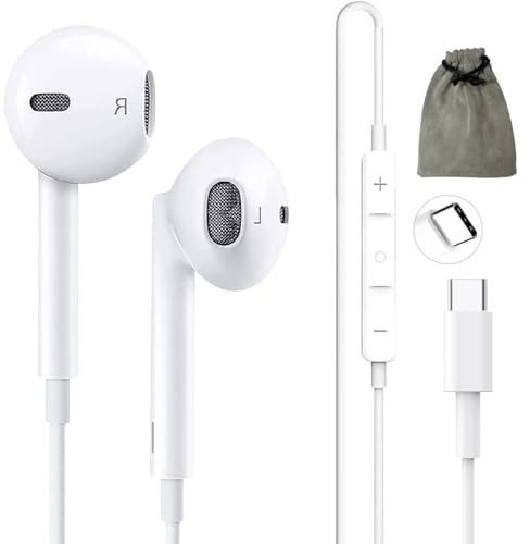 USB C Kopfhörer Wired Earphones Type C Earbuds Wired Earphones (Mikrofon & Fernbedienung) Noise Cancelling für iPhone 15/16 Pro Max, lPad Pro, Galaxy S23/S22/S21/S20/Ultra Note10/20, Pixel