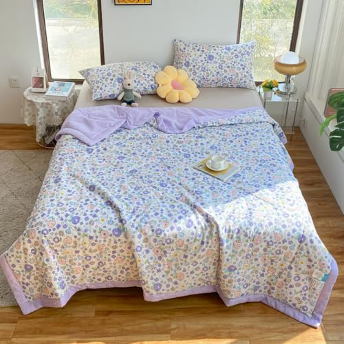 DOTBUY-SHOP 100% Baumwolle Bettüberwurf Steppdecke Tagesdecke Leichte Doppelseitig Tagesdecken mit Präge Wohndecke aus Gesteppt Bettdecke für Einzelbett Doppelbett (Lavendel-Lila,150x200cm)