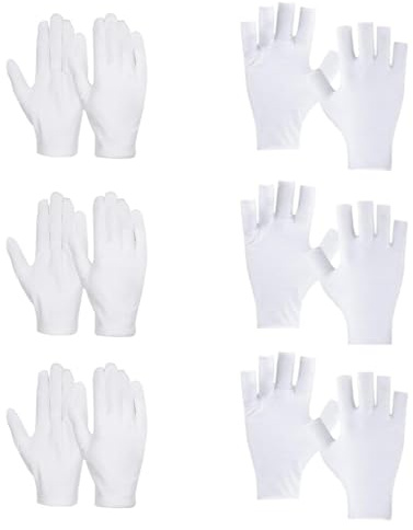 GXGM Guanti estivi in cotone 6 paia, senza dita e con dita, traspiranti, sottili, protezione UV, per guida, golf, bici (5 dita)