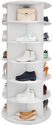 GROWNEER 6 Tier Drehbarer Schuhregal 360° drehbares Display weißer Lazy Susan-Organizer Shoe Rack Taschenregal, Karussell für Hüte und Handtaschen, inkl. 4 doppellagigen Schuhregalen (6 Tier)