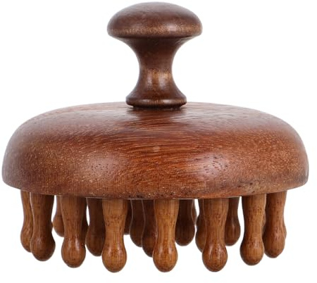 Kopfhautkamm mit 28 Abgerundeten Zähnen, Rundes Design | Natur Sandelholz, Handliche Größe, für Nasses und Trockenes Haar, Dusche und Haarwäsche, 1 Stück
