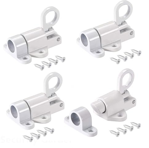 4 PCS Loft Hatch Catch Automatic Spring Latch Lock Aluminium Alloy Door Latch Spring Loaded Bolt Bounce Lock Closing Gate Latches Pull Ring Bolt Suitable for Windows, Wooden & Cabinet Doors (White)