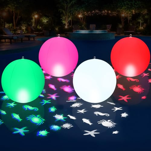 Luxfero Schwimmende Poolbeleuchtung Solar, Aufblasbar Leuchtkugel Pool Lichter schwimmend Solar, IP68 wasserdichte Schwimmende Teichleuchten,Hängender Ball mit Tier Schwimmkugeln Teich– 4 Stück