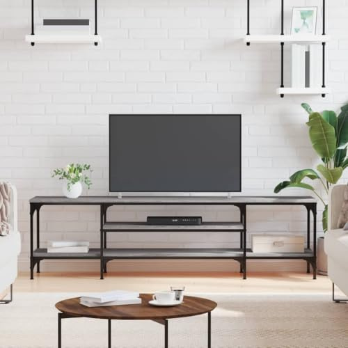 Kaloriko Meuble TV gris Sonoma, 161 x 35 x 45 cm, matériau du bois et fer, style industriel, console multimédia pour salon, stable