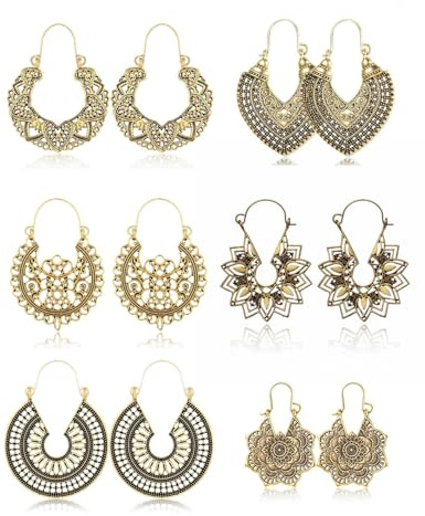 WINXMIN 6 Paar Vintage Böhmische Boho Ohrringe Earrings Set Vintage Strass Boho Ohrringe Boho Tropfenohrringe Damen Mädchen Schmuck Zubehör Set