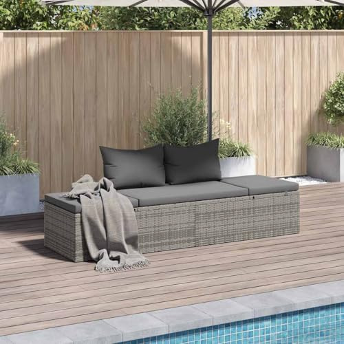 zylophax Gartenbett Grau 195x60 cm Poly Rattan Sonnenliege | Wetterfest, Verstellbare Outdoor Lounge, Mit Polstern, Balkon Sofa Daybed