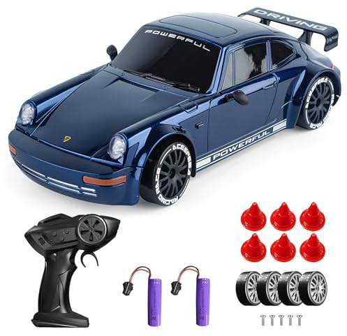 DUKUSEEK 1:20 Scale RC Drift Car, 4WD Mini RC Drifting Car with Two Rechargeable Batteries, 2.4Ghz Remote Control and LED Lights for Kids Toys Gifts (Blue)