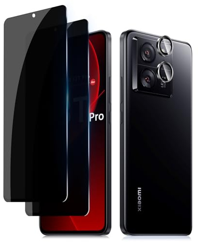 Lutree Anti-Espion Verre Trempé pour Xiaomi 13T/ Xiaomi 13T Pro, 2+1 Pièces Anti-Spy Protection écran + Caméra Lentille Protecteur Film, 9H Dureté Sans Bulles Anti-Rayures Privacy Protecteurs d'écran