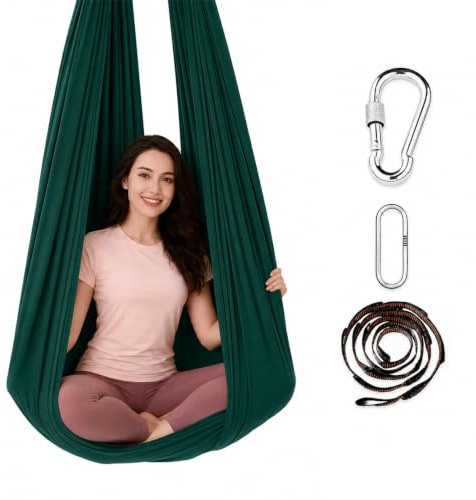 Idota Yogatuch zum Aufhängen, 280 x 150cm Yoga Schaukel bis 200kg belastbar | 200kg belastbar,Aerial Yoga Hängematte für Fitness Entspannung (Grün)