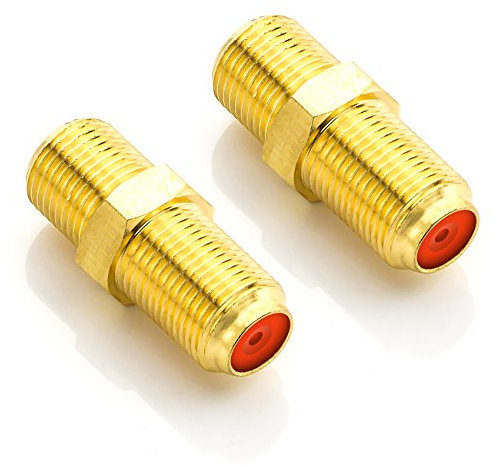 deleyCON 2 Piezas Sat Adaptador Conector Cable Coaxial Extender 2X F-Hembra Tuerca Ancho Chapado en Oro para Sat Cable BK Sistemas