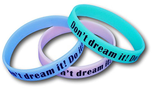 EKNA 3er-Set Fitness Armband mit Text Gravur Don't Dream it! Do it! - Silikonarmbänder in blau grün pink mit Leuchteffekt - Glow in The Dark Wristbands