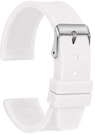 ULLCHRO Bracelet Montre Haute Qualité Remplacer Silicone Bracelet Montre Imperméable Flexible Lisse - 16,18,20,22,24,26,28mm Caoutchouc Montre Bracelet avec Acier Inoxydable Boucle (16mm, blanc)