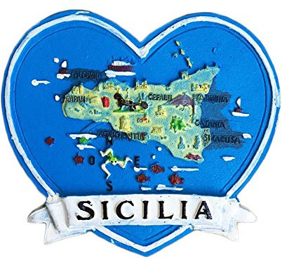 Kühlschrankmagnet mit 3D-Karte, Italien-Souvenir, herzförmig, Heim- und Küchendekoration, Handarbeit, Sizilien, Italien, Kühlschrankmagnet