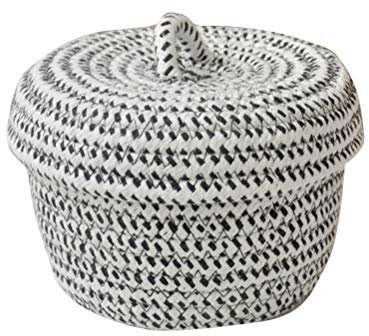 Fieans Panier de Rangement Petit avec Couvercle, Coton Naturel Tissé Corde Boîte de Rangement pour Chambre d'enfant, Jouets, Maquillage - Noir et Blanc