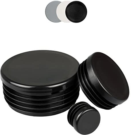 FUX 10 Stück Kunststoff Rund Rohrstopfen 10mm - 120mm, Lamellenstopfen, Möbelgleiter, Stuhlbeinschoner, Schutzkappen, Rundstopfen (Außen-Ø: 50mm, Rohrwandstärke: 1,5-2,5mm, Schwarz)