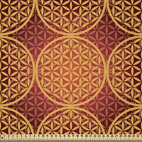 ABAKUHAUS viktorianisch Microfaser Stoff als Meterware, Blume Mittelalterliche Töne, Deko Basteln Polsterstoff Textilien, 2M (148x200cm),Senf Orange