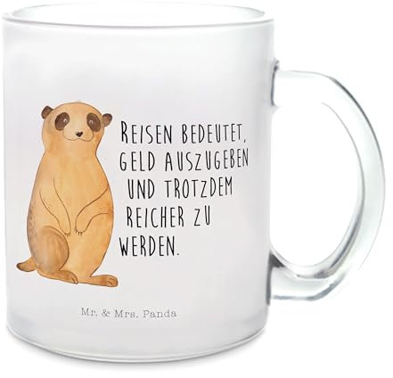 Mr. & Mrs. Panda Teetasse Erdmännchen - Geschenk, Reisen, Weltreise, Teebecher, Afrika, Teeglas, Teetasse aus Glas, Wildtiere, Afrikareise, Glas