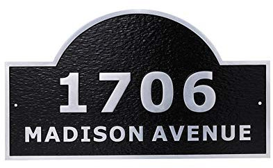 Grande plaque de numéro de maison personnalisée en métal moulé avec arche supérieure pour afficher votre adresse et nom de rue, panneau d'adresse avant de cour, 38,1 x 20,3 cm
