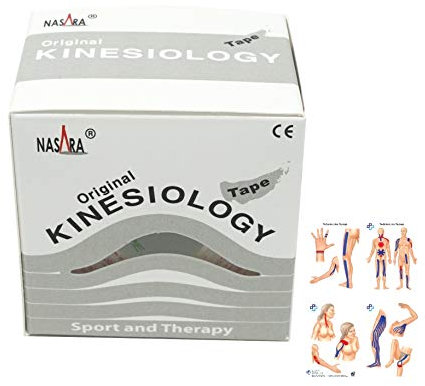 ATC Handels GmbH Original Nasara Kinesiologie Tape 5m x 5cm 6er Set inkl. Anleitung mit Klebetechniken - Kinesiotape, Sporttape, Fitnesstape, Tapes - Wasserfest & Atmungsaktiv Weiß