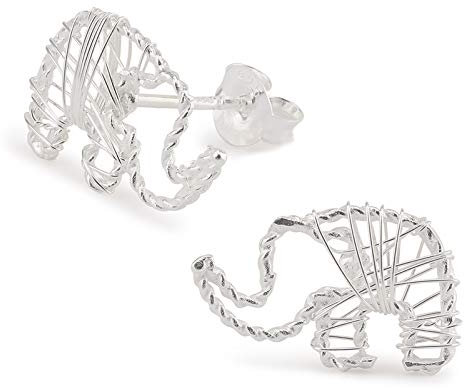 Monkimau Damen Ohrringe Elefant Ohrstecker aus 925 Sterling Silver echt Silber mit Drahtgeflecht