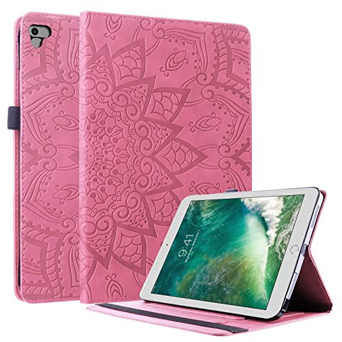 Funda para iPad de 9.7 Pulgadas, Lspcase iPad de 5ª/6ª generación, iPad Air/Air 2, Funda Protectora de Piel sintética con Tapa para Apple iPad Pro, iPad 2017/2018, iPad Air/Air 2, Mandala Flor Rosa