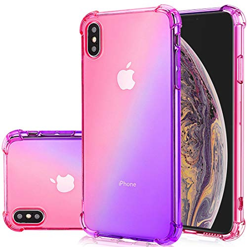 Gufuwo Case for iPhone Xs Max, Cute Gradient Slim Anti Scratch Soft Clear TPU Phone Case Cover, Shockproof Case for iPhone Xs Max (Pink/Purple)