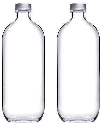 Reusable Glass Water Juice Drinking Bottle W/Silver Lid 1.1L/500ml Set (2X 1.1L)