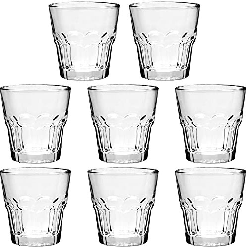 Rock Bar - Set di 8 bicchieri impilabili per bibite impilabili, lavabili in lavastoviglie, per bibite, succhi, latte, coca, birra, alcolici, in vetro temperato resistente da 5 oz per uso quotidiano