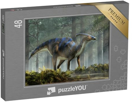 puzzleYOU: Puzzle 48 Teile „Parasaurolophus, eine Art pflanzenfressender Dinosaurier, 3D-Rendering“ – aus der Puzzle-Kollektion Dinosaurier, Tiere aus Fantasy & Urzeit