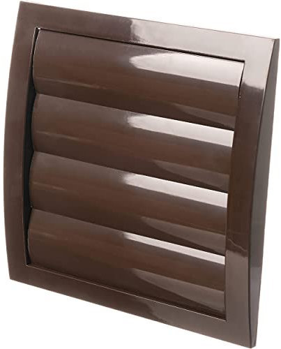 190x190mm / Ø 125mm Braun Lüftungsgitter mit Lamellen/Jalousie - Kunststoff Abschlussgitter mit Flansch - Lamellengitter mit Insektenschutz