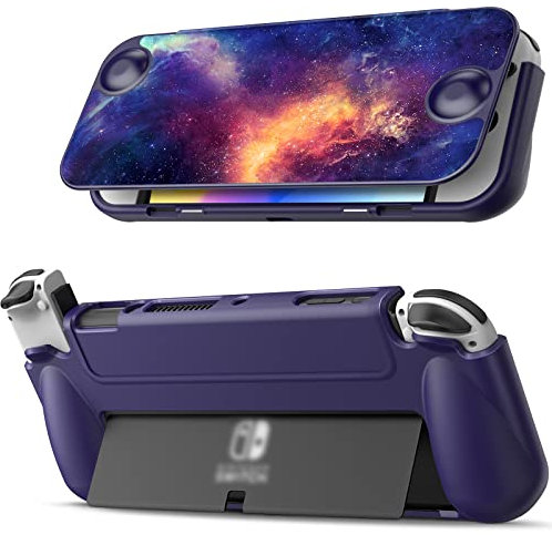 FINTIE Étui à Rabat pour Nintendo Switch OLED – [Protection d'écran] Coque de Protection Fine en TPU Souple avec Coque Avant magnétique Amovible et Prise en Main Ergonomique pour Switch OLED modèle