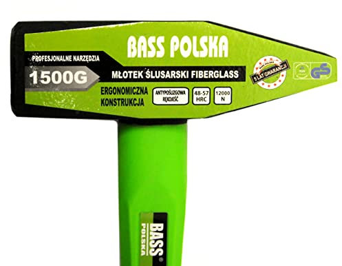 BASS POLSKA Schlosserhammer Hammer Fiberglas Robust Praktisch Profirierte Griff Nägelarbeite Montage Werkstatt Zuhause Solide Herstellung 10 Jahre Garantie Glasfasermaterial 1500 g