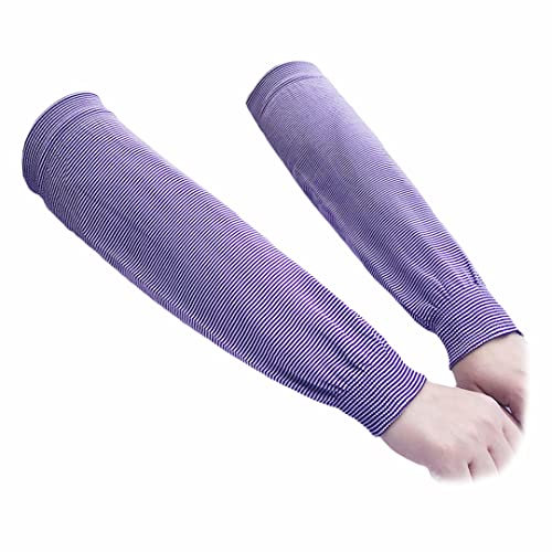 2 Paar gestrickte Streifen-Armstulpen, atmungsaktiv, Oversleeves, Schutz, dünne Sonnenschutz-Armstulpen für Arbeiter, violett, Einheitsgröße