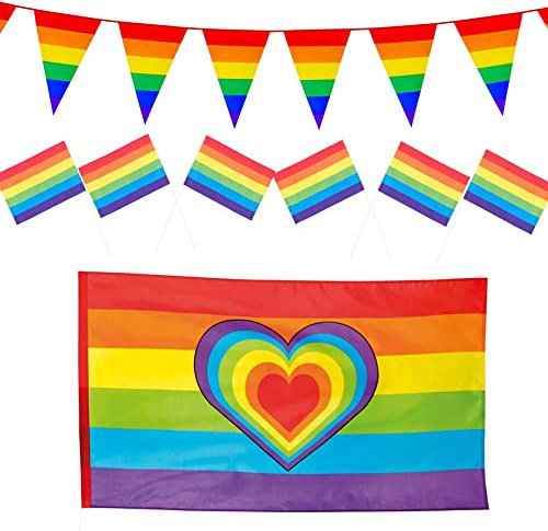 Goldschmidt Regenbogen Deko Set Pride | Dekopaket Fahne Girlande | Gay Vielfalt Demo Liebe Dekoration (8-TLG)
