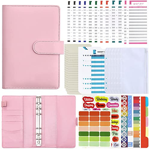 Classeur Budget A6，88pcs Ensemble de Reliure à Budget Portefeuille de Reliure à éConomie D'argent Avec Enveloppes, Poche à Glissière, Règle D'étiquette pour Journal Intime (Pink)