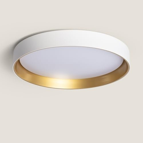 LEDKIA LIGHTING - Plafón LED Circular 30W | Temperatura de Color Seleccionable CCT | 2400 lm | Ø550 mm, Blanco/Oro, Metal
