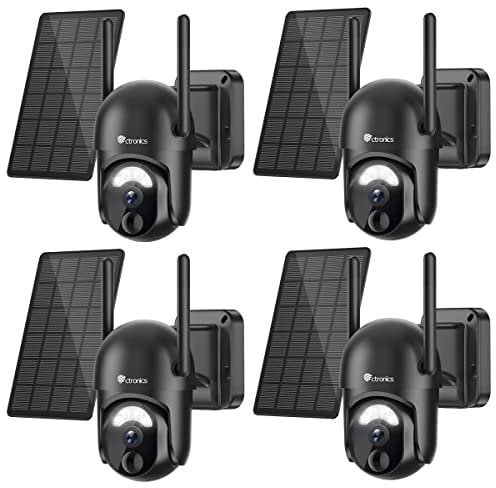 Ctronics 2K 3MP Solar Outdoor WiFi Surveillance Camera with Battery 2304X1296P Outdoor Security Camera Wireless 360° PTZ Person Detection PIR Night Vision Color Two-Way Audio IP66