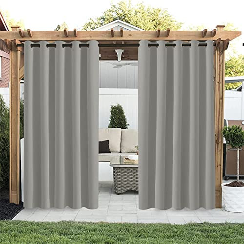 SK Studio Rideau imperméable extérieur, Isolation Thermique, Coupe-Vent et Protection UV Rideaux occultants Convient pour Les Jardins, Pavillons, balcons 2 Panneaux Gris, 254x274cm