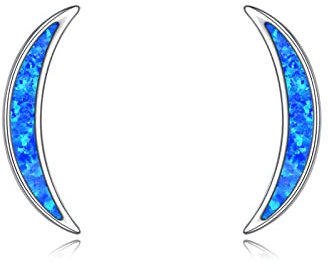 Orecchini a mezzaluna, in argento Sterling 925, con opale blu, a mezzaluna, per donne e ragazze, Orecchini Anallergici, Argento sterling