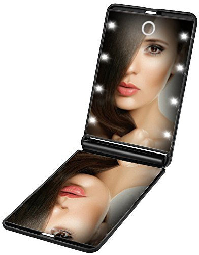 Enkifun Miroir de Poche 8 LED Miroir Illuminé Maquillage Miroir Portable Maquillage 1X & 2X Grossissant Double Face Ajustable Lumière Pliable pour Le Maquillage Voyage Idee Femme Cadeaux St Valentin
