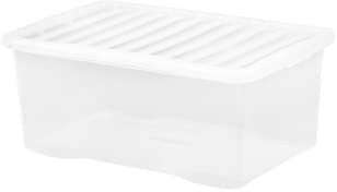 TENLITE Large 𝟒𝟓𝐋 𝐒𝐭𝐨𝐫𝐚𝐠𝐞 𝐁𝐨𝐱 with Lid Strong Plastic Stackable Nestable Clear Container For Home Office (45 Litre)