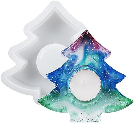 Ceolup Weihnachts-Silikonformen für Epoxidharz - Schneeflocke und Weihnachtsbaum Silikonharzform für Teelichthalter | Gussformen aus Epoxidharz, Teelichthalterform mit Weihnachtsbaum-Design