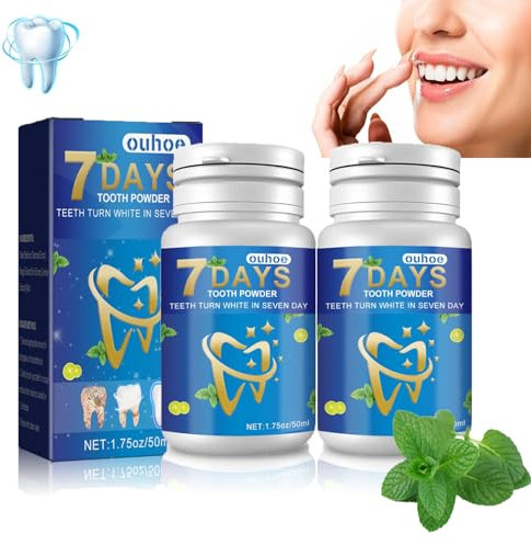 Polvo de dientes de bicarbonato de sodio, polvo para blanquear los dientes 7 días, polvo de limpieza dental orgánico, blanqueamiento dental eficaz, refrescante sabor a menta, eliminación de manchas 50