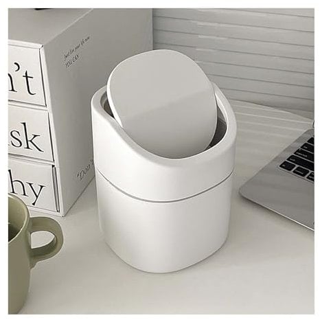 LTHERMELK Papelera BañO PequeñA, Papelera BañO Blanca de PláStico, Papelera PequeñA Con Tapa, Papelera de Basura Para Familia, SalóN, Dormitorio, BañO, Oficina (Blanca)