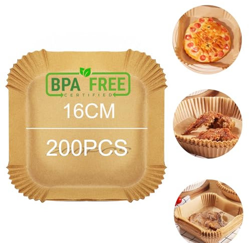 Pulsky Airfryer Backpapier für Heißluftfritteuse, 16CM 200 Stück 2-4.1L Backpapier für Heißluftfritteuse Zubehör Kompatibel mit Philips, Tefal, Cecotec,Tower Ofen Mikrowelle Air Fryer