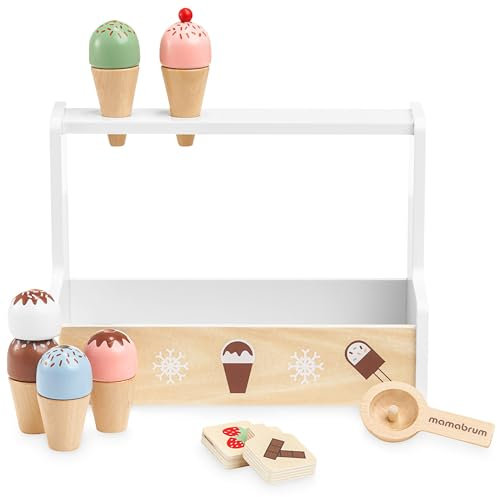 Mamabrum Gelateria in Legno per Bambini, Set da Gioco con Accessori da Cucina, Cibo da Gioco, per Bambini dai 3 Anni, Perfetto per Giochi di Ruolo e Piccoli Chef