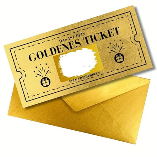 Goldener Gutschein zum individuellen Ausfüllen - Rubbelaufkleber inklusive - besonderes Geschenk für Geburtstage, Kinogutschein, zum Valentinstag, Reisegutschein, etc. oder einfach so zum Freudemachen