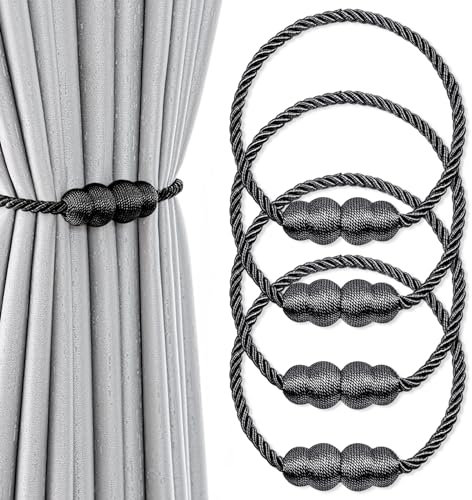 4 Piezas Alzapaños De Cortina Magnéticos,Xiuyer Correas De Imán para Cortina Sujeta Hebillas Cortinas para Decoración del Hogar para La Decoración De La Ventana del Hotel Home Office (Negro)